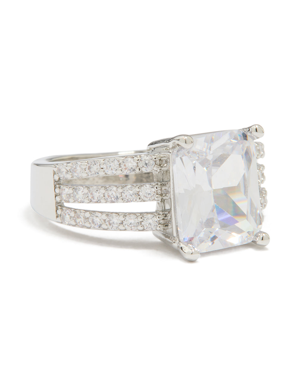 Silver Cubic Zirconia Square Band Ring