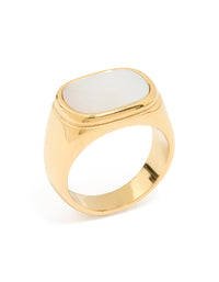 Waterproof Gold Plated Stainless Steel Square Semi Precious Moon Stone Signet Ring - link has visual effect only