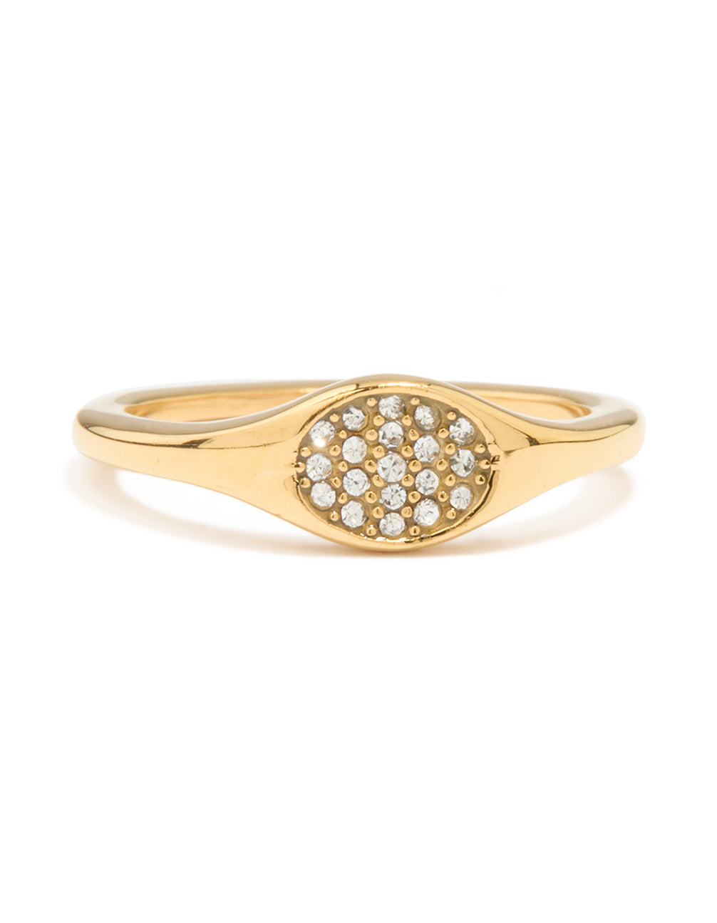 Elegant waterproof gold plated stainless steel diamante circle ring close up view