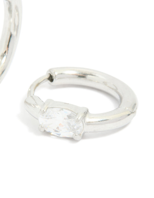 Stainless Steel Oval Prism Hoop Earrings