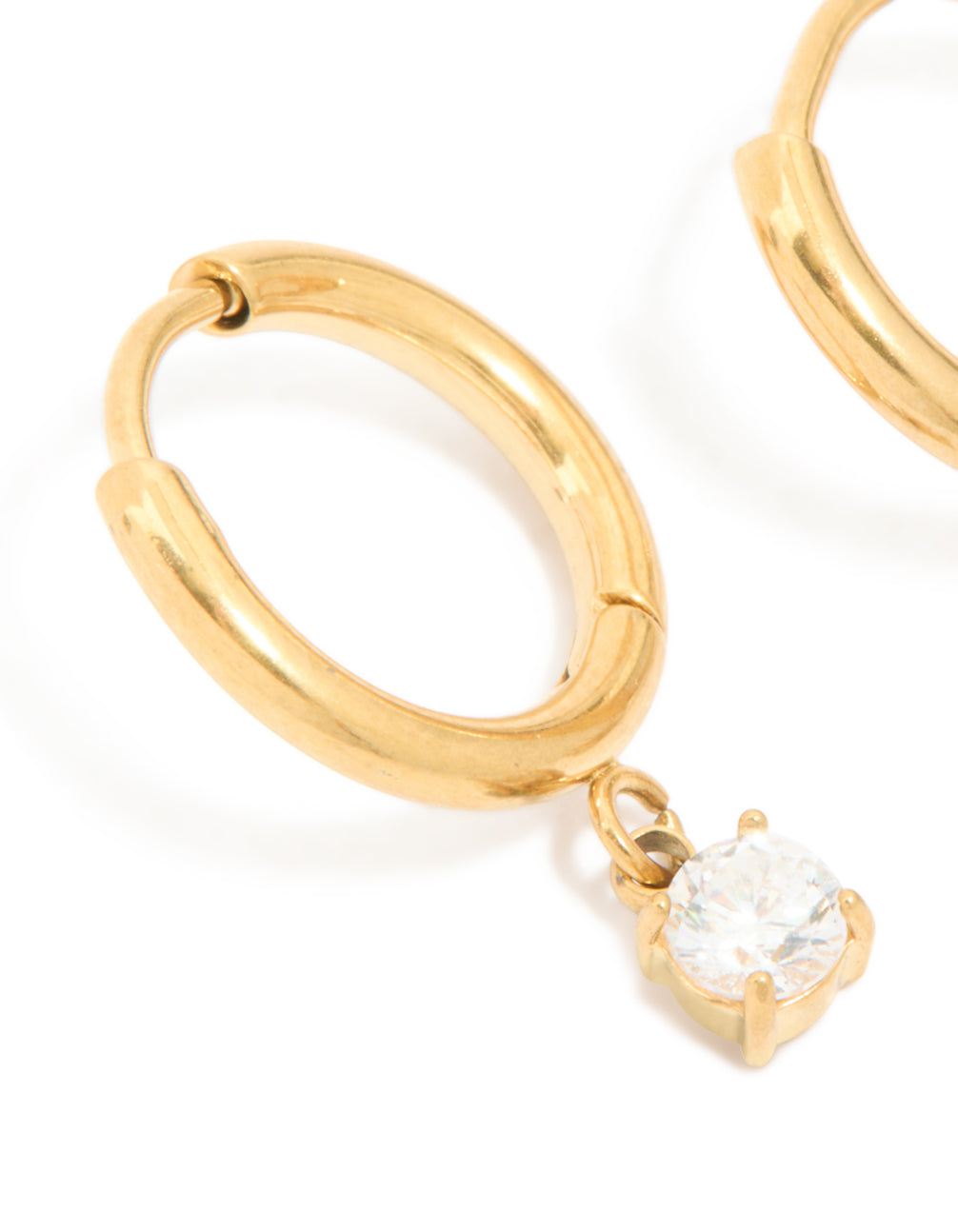 Gold Plated Surgical Steel 4MM Drop Prism Hoop Earrings - Lovisa