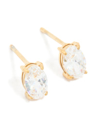 Gold Plated Surgical Steel Oval Prism Stud Earrings 6 MM - link has visual effect only