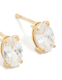 Gold Plated Surgical Steel Oval Prism Stud Earrings 6 MM - link has visual effect only