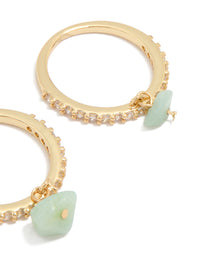 Gold Plated Embellished Cubic Zirconia Green Stone Rings 2-Pack - link has visual effect only