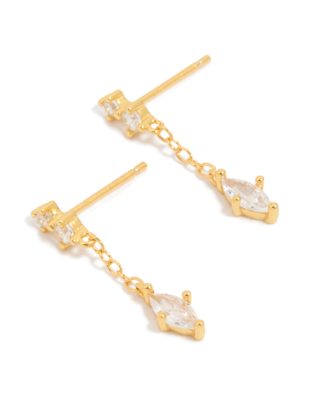 Gold Plated Sterling Silver Cubic Zirconia Drop Chain Earrings