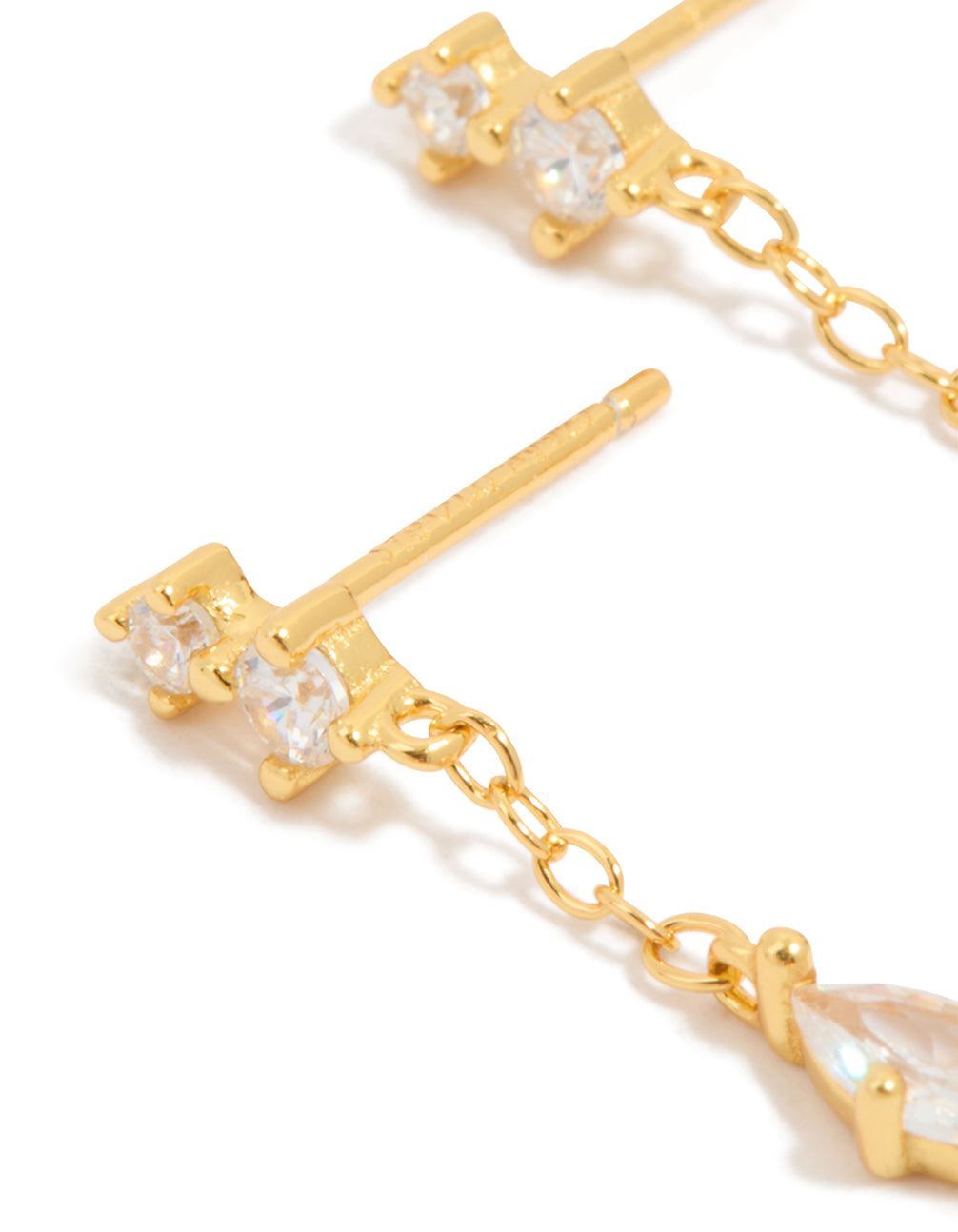 Gold Plated Sterling Silver Cubic Zirconia Drop Chain Earrings