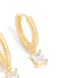 Gold Plated Sterling Silver Cubic Zirconia Drop Charm Huggie Earrings - link has visual effect only