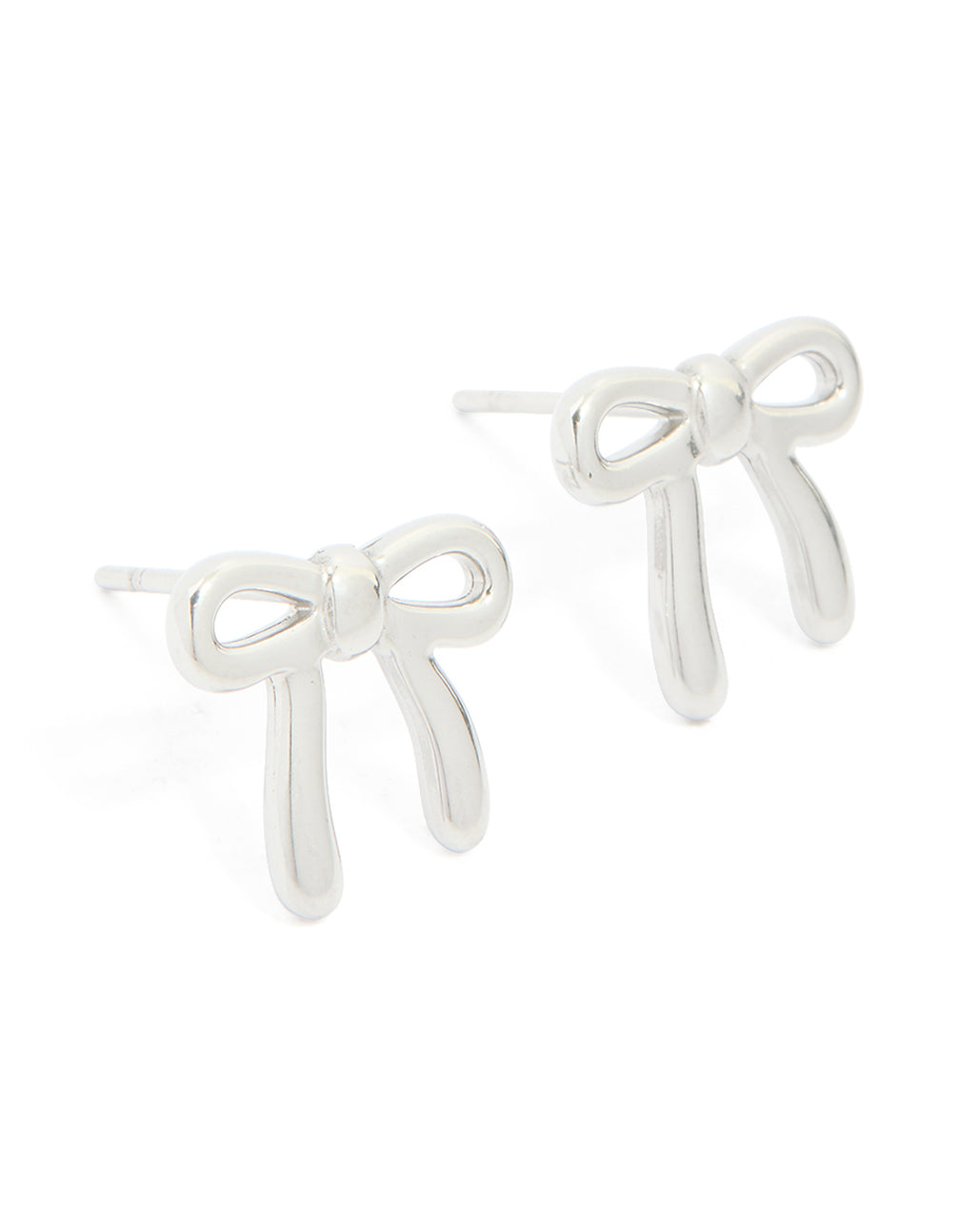 Featuring waterproof stainless steel enamel bow earrings in silver front view