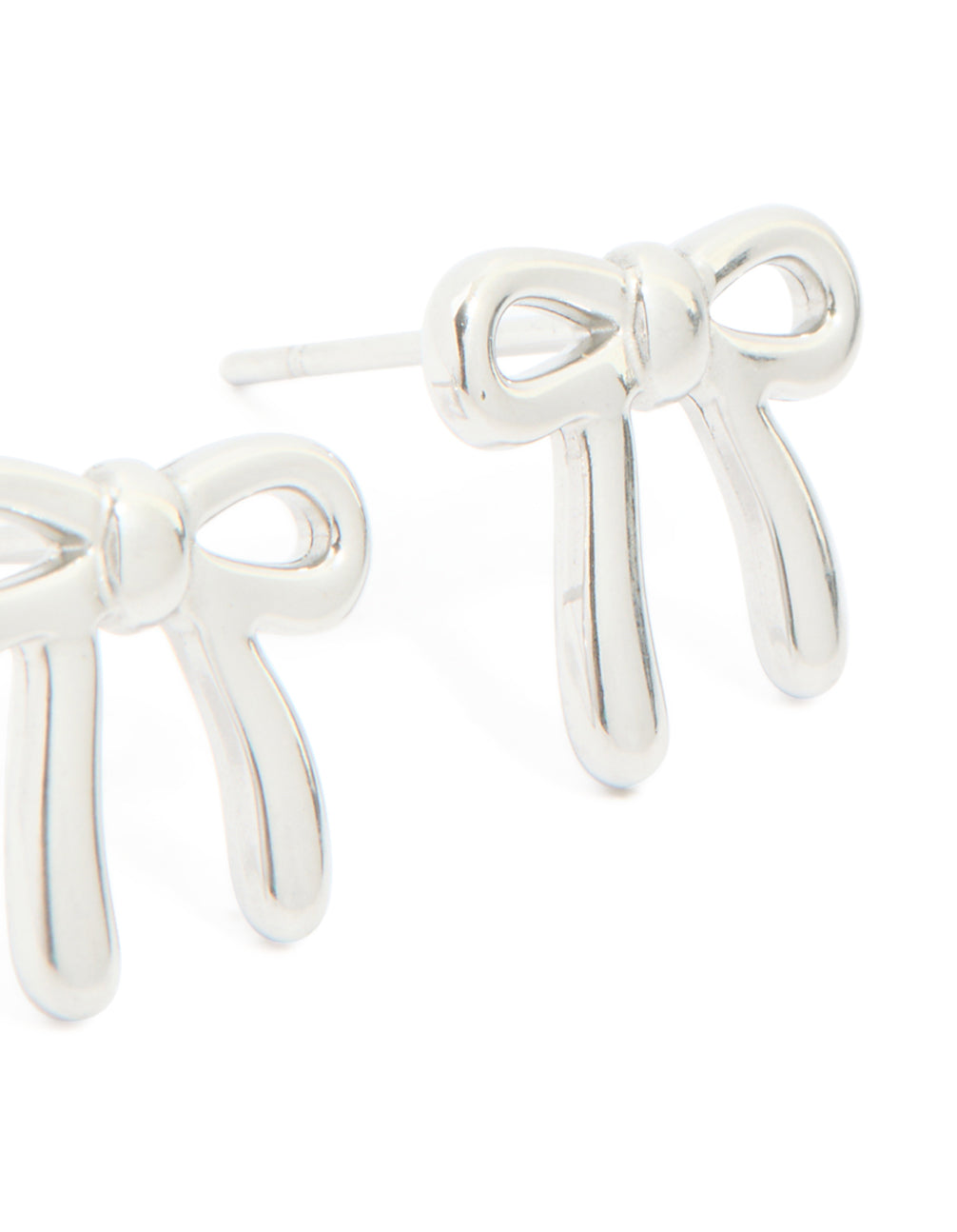Highlighting waterproof stainless steel enamel bow earrings in silver post detail view