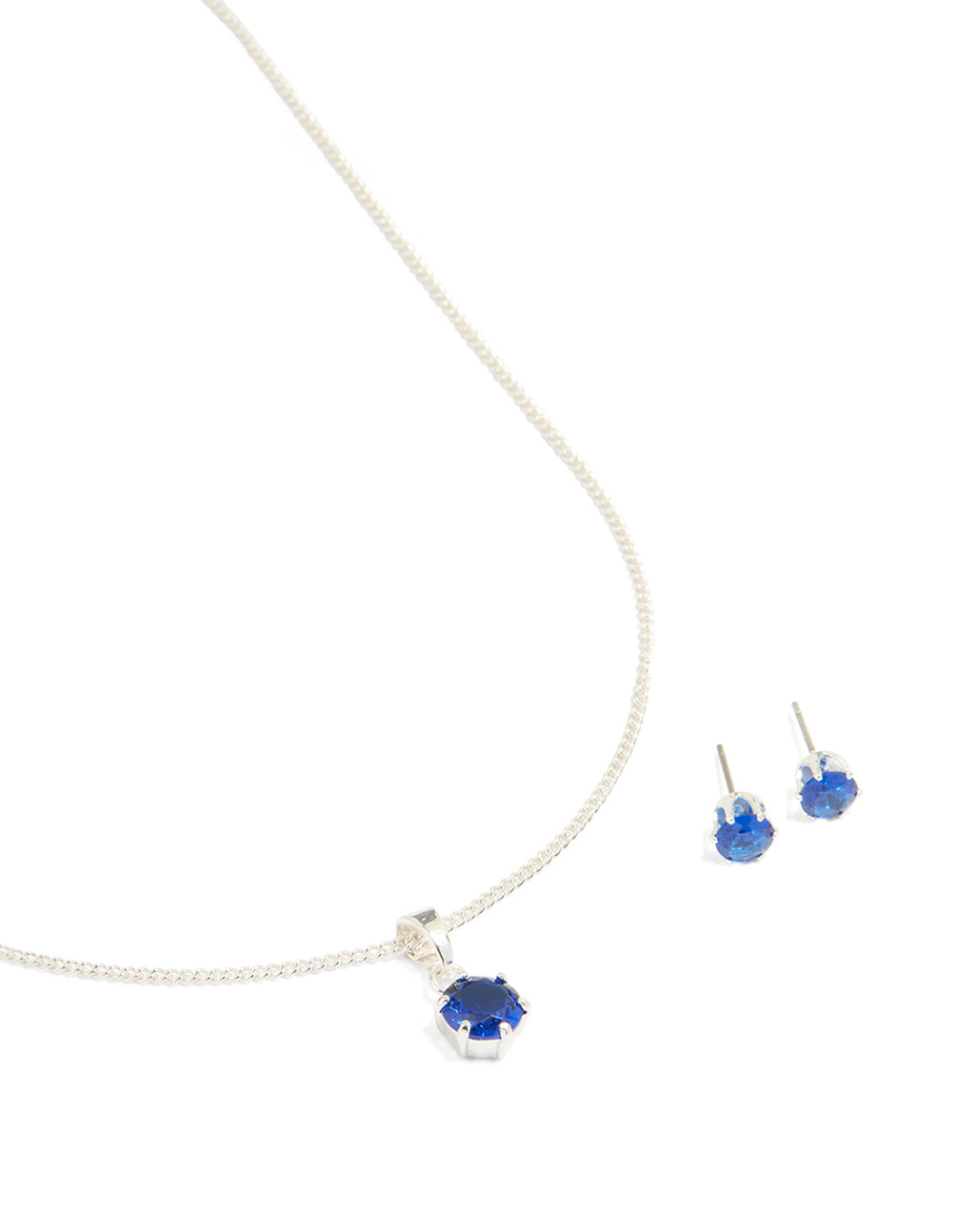 Silver Plated Blue Cubic Zirconia Necklace & Earrings Set