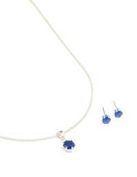 Silver Plated Blue Cubic Zirconia Necklace & Earrings Set - link has visual effect only