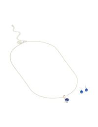 Silver Plated Blue Cubic Zirconia Necklace & Earrings Set - link has visual effect only