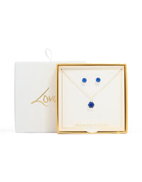 Silver Plated Blue Cubic Zirconia Necklace & Earrings Set - link has visual effect only