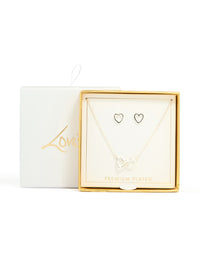 Silver Plated Double Heart Necklace & Earrings Set - link has visual effect only