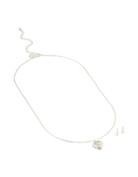 Silver Plated Cubic Zirconia Centre Heart Pendant Necklace & Earrings Set - link has visual effect only