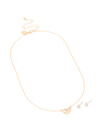 Gold Overlapping Heart Necklace & Diamante Earrings Set - link has visual effect only