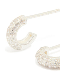 Sterling Silver Cubic Zirconia Pave C-Shaped Hoop Earrings - link has visual effect only