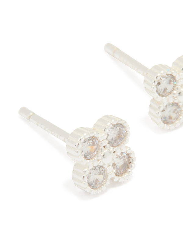 Sterling Silver Cubic Zirconia Mini Flower Stud Earrings