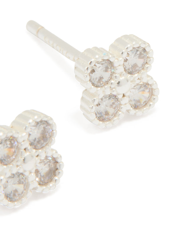 Sterling Silver Cubic Zirconia Mini Flower Stud Earrings