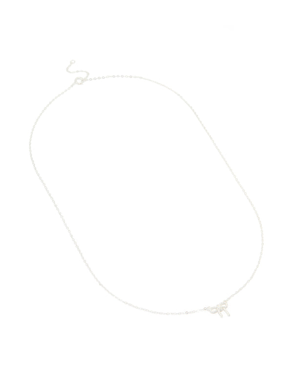 Sterling Silver Textured Bow Necklace