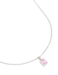 Silver Pink Cubic Zirconia Pendant Necklace - link has visual effect only