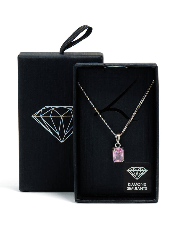 Silver Pink Cubic Zirconia Pendant Necklace
