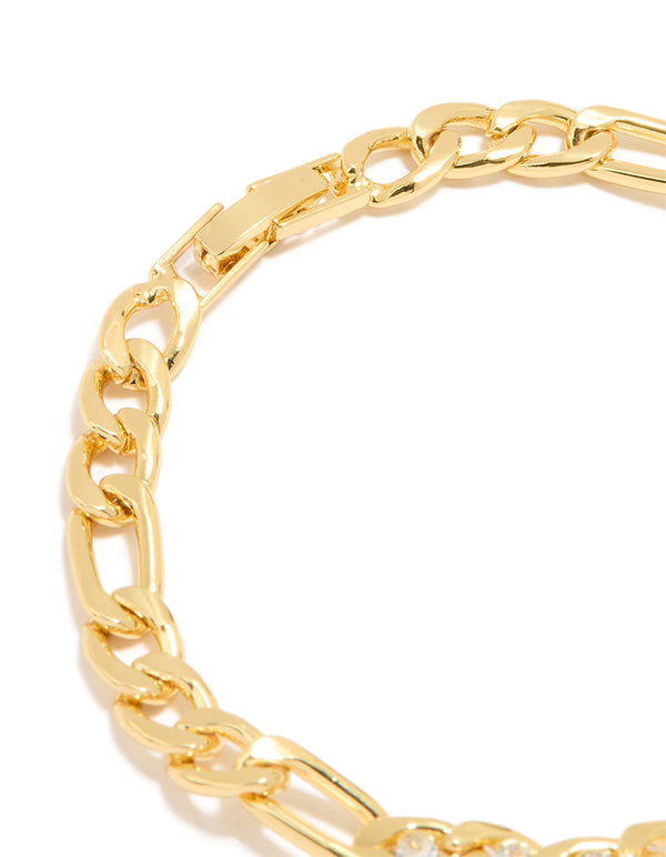 Gold Cubic Zirconia Large Chain Bracelet