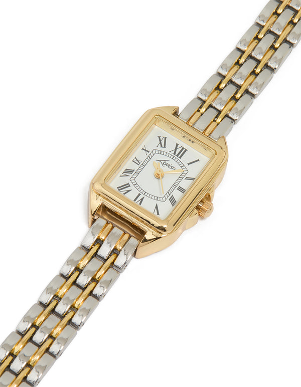 Mixed Metal Rectangle Roman Numerals Watch