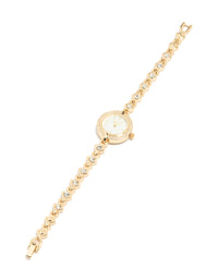 Gold Diamante Dainty Round Watch - link has visual effect only