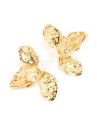 Waterproof Gold Plated Stainless Steel Large Flower Pearl Stud Earrings - link has visual effect only