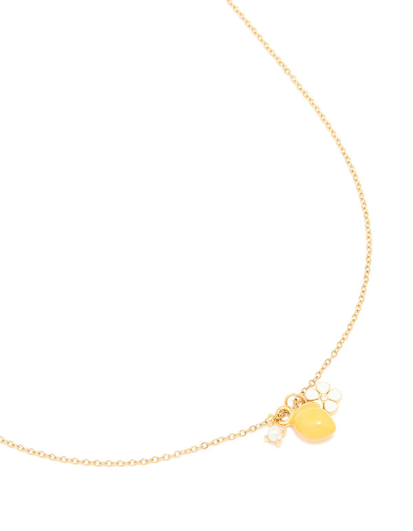Waterproof Gold Plated Stainless Steel Lemon & Flower Cluster Necklace