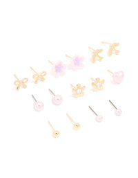 Gold Flower Bow & Heart Earrings 12-Pack - link has visual effect only