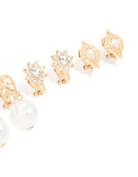 Gold Diamante & Pearl Clip-On Earrings 4-Pack - link has visual effect only