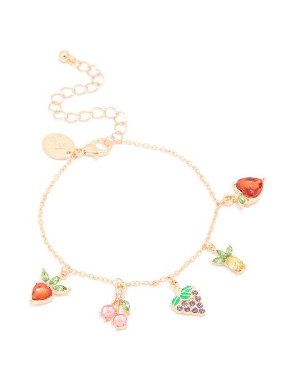 Gold Diamante Fruit Charm Bracelet