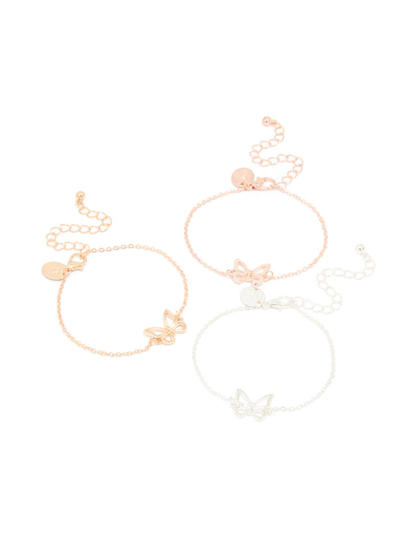 Mixed Metal Butterfly Bracelets 3-Pack
