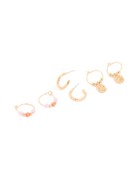 Gold Beaded Disc Hoop Earrings 3-Pack - link has visual effect only