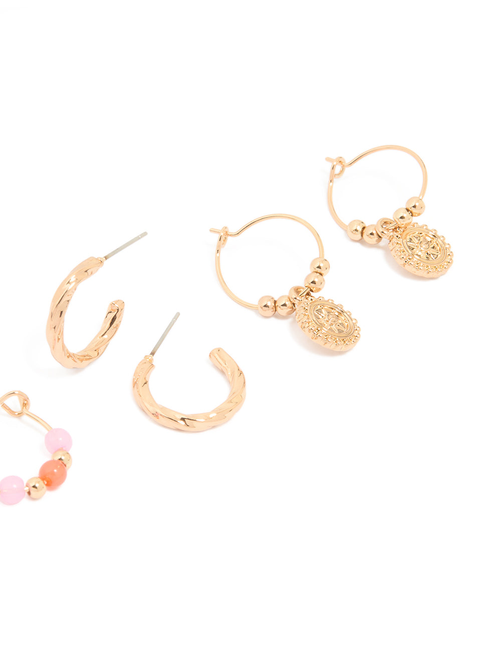 Gold Beaded Disc Hoop Earrings 3-Pack