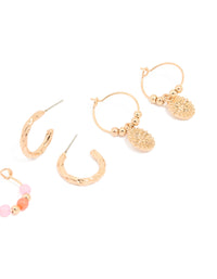 Gold Beaded Disc Hoop Earrings 3-Pack - link has visual effect only