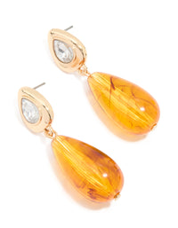Gold Orange Beaded & Diamante Drop Earrings - link has visual effect only