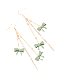 Gold Green Bow Drop Chain Earrings - link has visual effect only