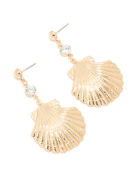 Gold Shell Diamante Drop Earrings - link has visual effect only
