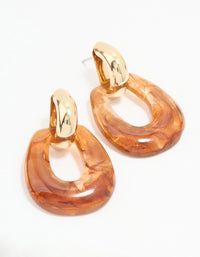 Gold Brown Acrylic Doorknocker Drop Earrings - link has visual effect only