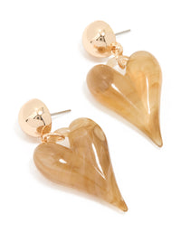 Gold Acrylic Heart Drop Earrings - link has visual effect only