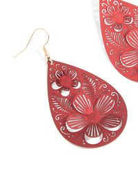 Gold Red 3D Filigree Flower Drop Earrings - link has visual effect only