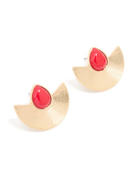 Gold Plated Pear Disc Stud Earrings - link has visual effect only