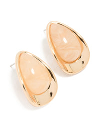 Gold Pink Beaded Pear Stud Earrings - link has visual effect only