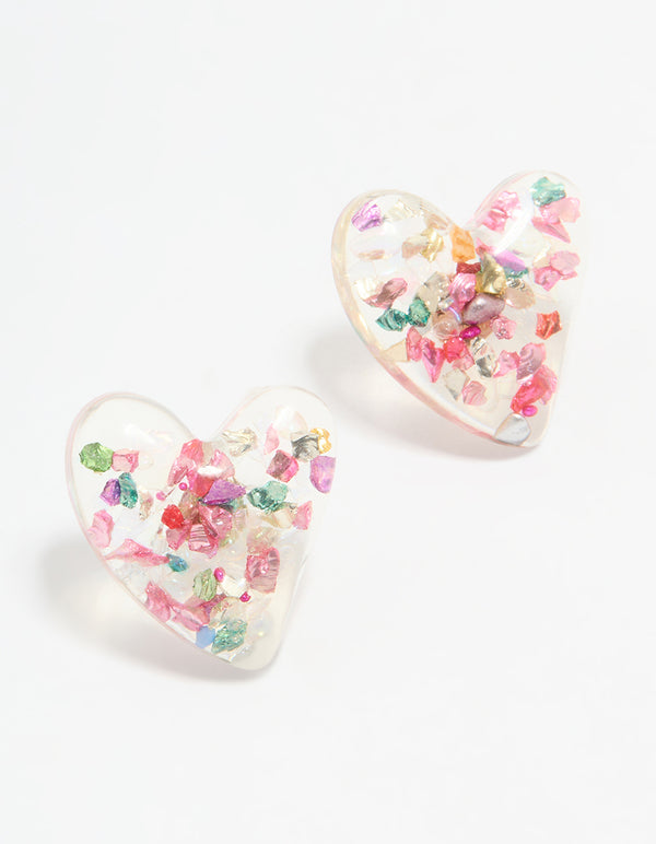 Acrylic Glitter Bubble Heart Stud Earrings
