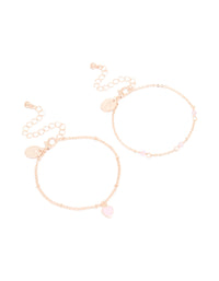 Rose Gold Pink Stone Heart Charm & Chain Bracelets 2-Pack - link has visual effect only