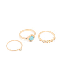 Gold Diamante Round Signet Rings 3-Pack - link has visual effect only