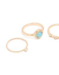 Gold Diamante Round Signet Rings 3-Pack - link has visual effect only